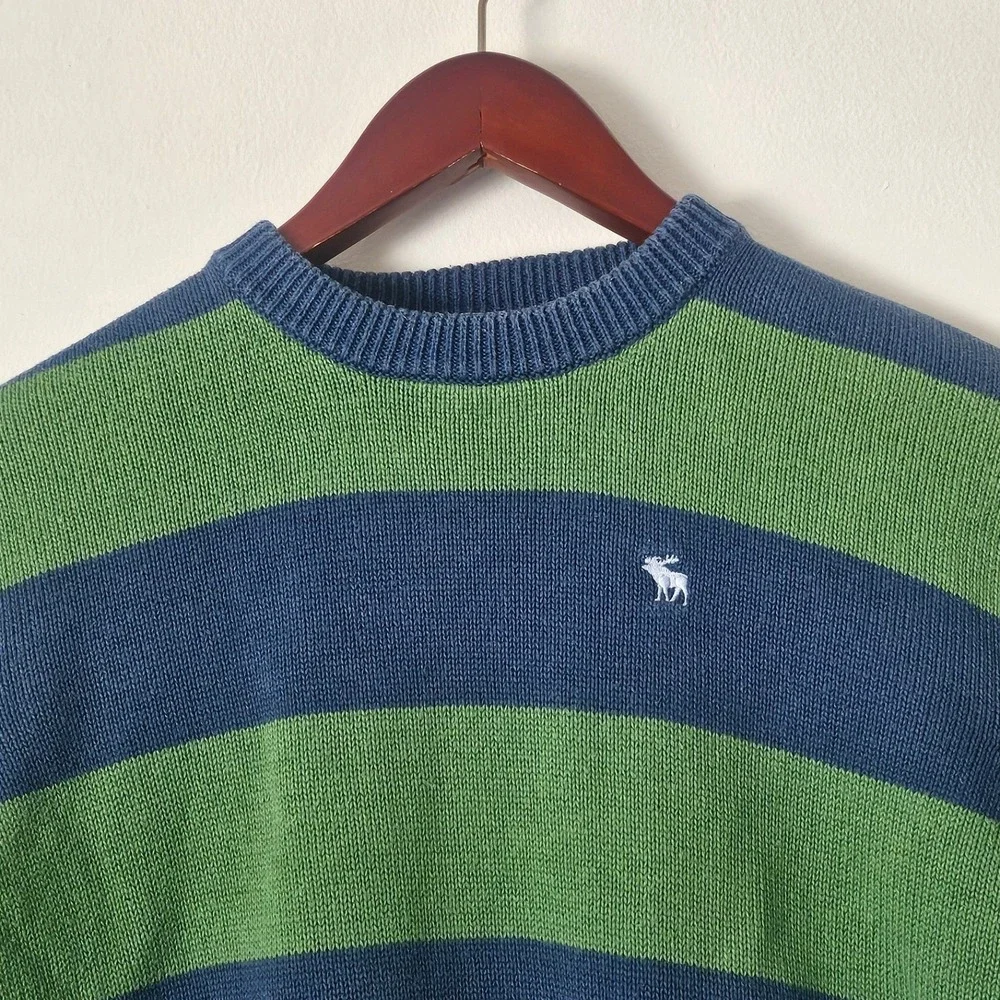 Abercrombie & Fitch Men's XL Blue Green Rugby Stripe Crewneck Sweater Preppy